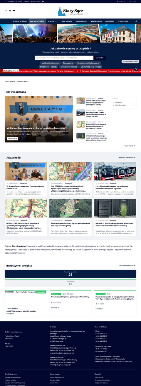 Sekcja Dla Mieszkanca z procedurami i informacjami urzedowymi