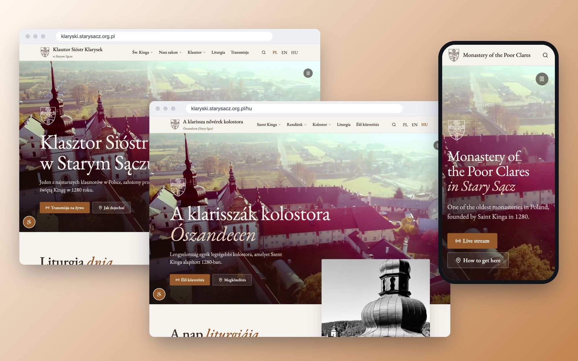 Strona główna w wersji polskiej, węgierskiej i angielskiej na telefonie
