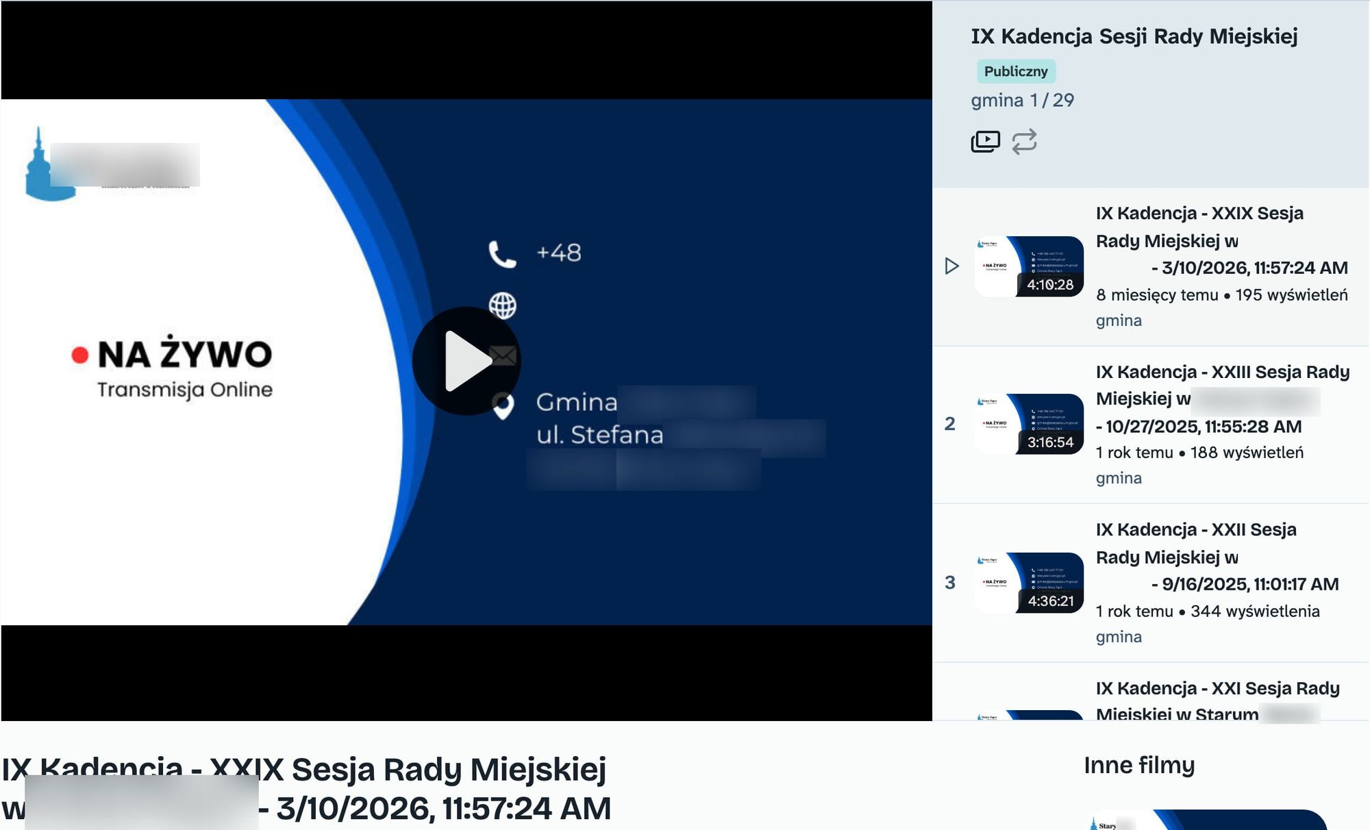 Playlist of the 9th term of the town council with 29 session recordings, each three to five hours long, with view counts